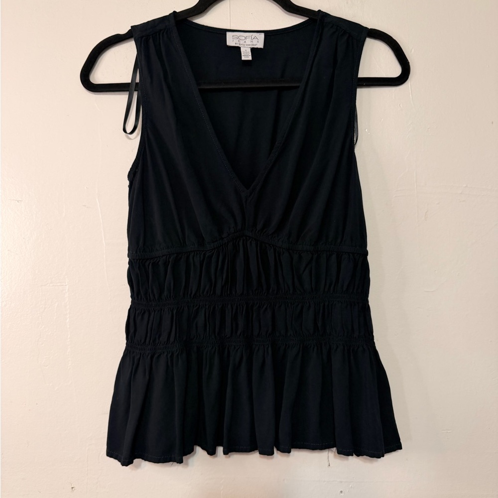 Sofia by Sofia Vergara Midnight Black V-Neck Blouse